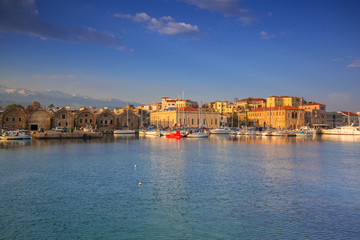 Old Venetian port of Chania at dawn, Crete. Greece