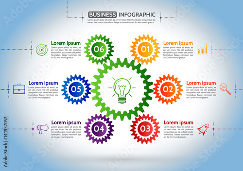 infographic design template with gear chain colorful gear symbol