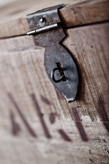 Lock on wooden coffin