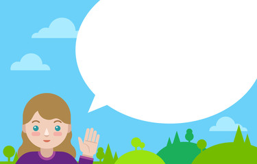 Naklejka premium Caucasian girl with speech bubble