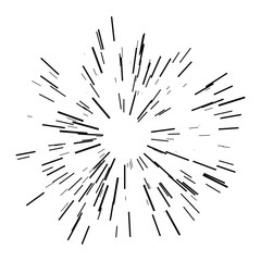 Obraz premium Sunburst design element. Vector illustration. Icon black on white. Design element for logo, signs. Linear drawing of rays of the sun in dynamic style.