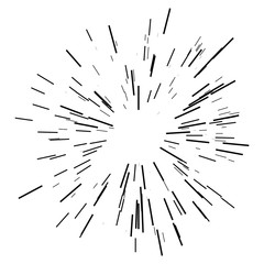 Obraz premium Sunburst, starburst sunshine line. Vector illustration. Icon black on white. Design element for logo, signs. Linear drawing of rays of the sun in dynamic style.