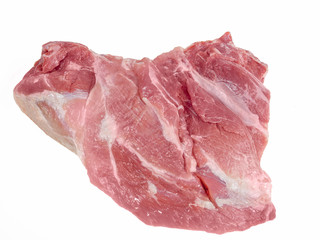 Pieces of fresh raw pork meat on white background
