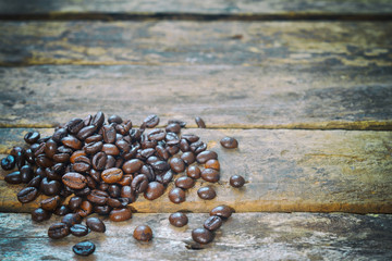 Dark coffee on the wooden table