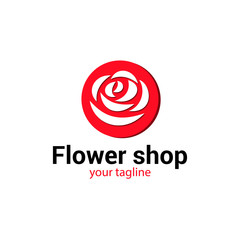 Vector logo design template for flower shop or floral boutique. Creative logotype. Rose flower icon concept in red color. Florist sign. EPS 10.