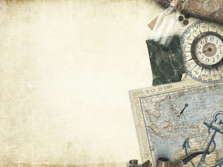 Preparing travel - retro maritime items  - banner / backround 