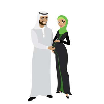 Muslim family couple in traditional clothes,