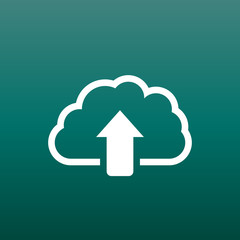 Cloud line icon. Internet download symbol. Flat vector illustration on green background.