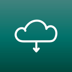 Cloud line icon. Internet download symbol. Flat vector illustration on green background.