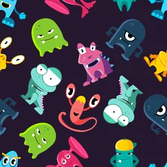 Behang Monsters Lelijke maar leuke grappige monsters vector naadloos patroon