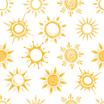 Funny yellow summer sun vector seamless pattern