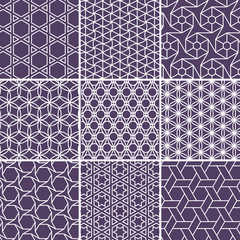 Arabic seamless patterns set from simple geometric shapes. Islam vector ornament