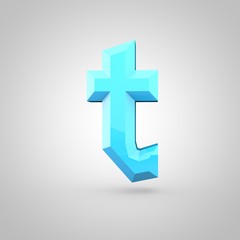 Blue low poly alphabet letter T lowercase isolated on white background.