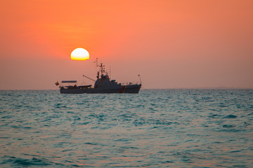 Obraz premium The see sunset at the coast of Cartagena town in Colombia