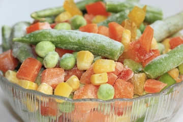 Frozen mixed vegetables in bowl 