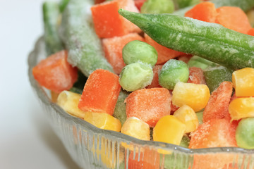 Frozen mixed vegetables in bowl 
