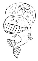 Cartoon image of happy whale. An artistic freehand picture.