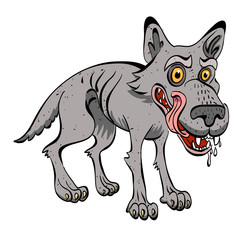 Cartoon image of hungry wolf. An artistic freehand picture.
