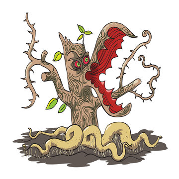 Cartoon image of monster plant. An artistic freehand picture.