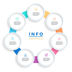 Vector pie chart. Presentation template with 7 steps, options, sections.