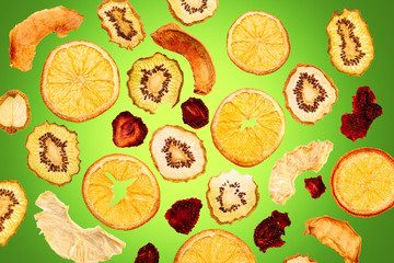 Dried Fruits on green background