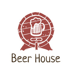 Vector logo template for beer house, pub, isolated on white background. Illustration of  beer glass in grunge style. EPS10. Creative logotype for brewing company.