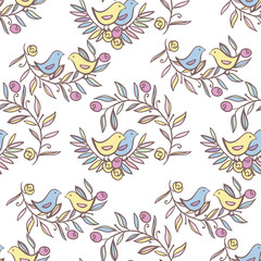 Vintage Floral Seamless Background with Birds
