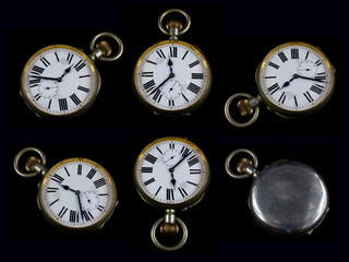 Collection of Antique Pocket Watch on Black Background