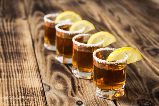 alcohol shot drinks with lemon and salt