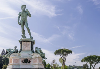 Michelangelo's David copy in the center of the Piazzale of the same name, Florence, Tuscany, Italy