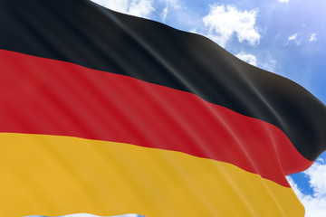 3D rendering of Germany flag waving on blue sky background