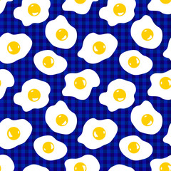 Seamless pattern with eggs on a checkered table cloth