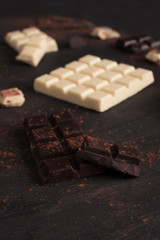 Close up of chocolate bar crashed into pieces