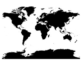 Map of World black vector silhouette. High detailed map on white background.