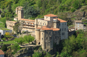 Fototapeta na wymiar Old castle in the town Largentiere, Ardeche, France.