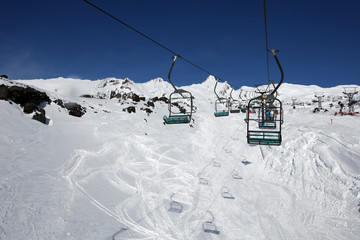 Fototapeta na wymiar Snow Ski Chair Lift Mount Ruapehu New Zealand