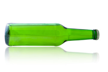 green bottle with beer isolated on white background