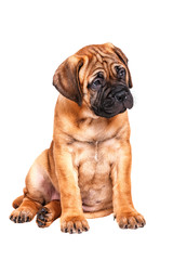 Obraz premium Staffordshire Bull Terrier, 3 months old with red collar, isolated on white