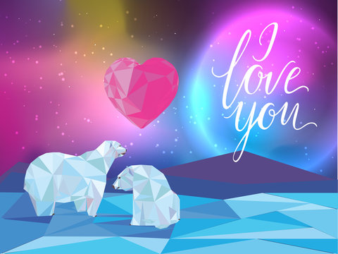 Galaxy and polar bears background for web, banners, flayers, cards.