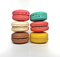Colorful of sweet macarons isolated on white background