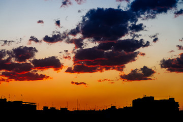 Beautiful Summer Sunset Over Valencia City Skyline Silhouette
