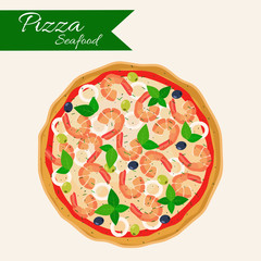 Seafood pizza vector illustration