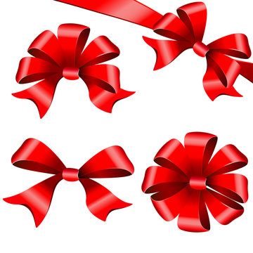 red bows set. isolated on a white