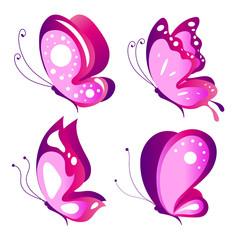 beautiful pink butterflies, isolated  on a white