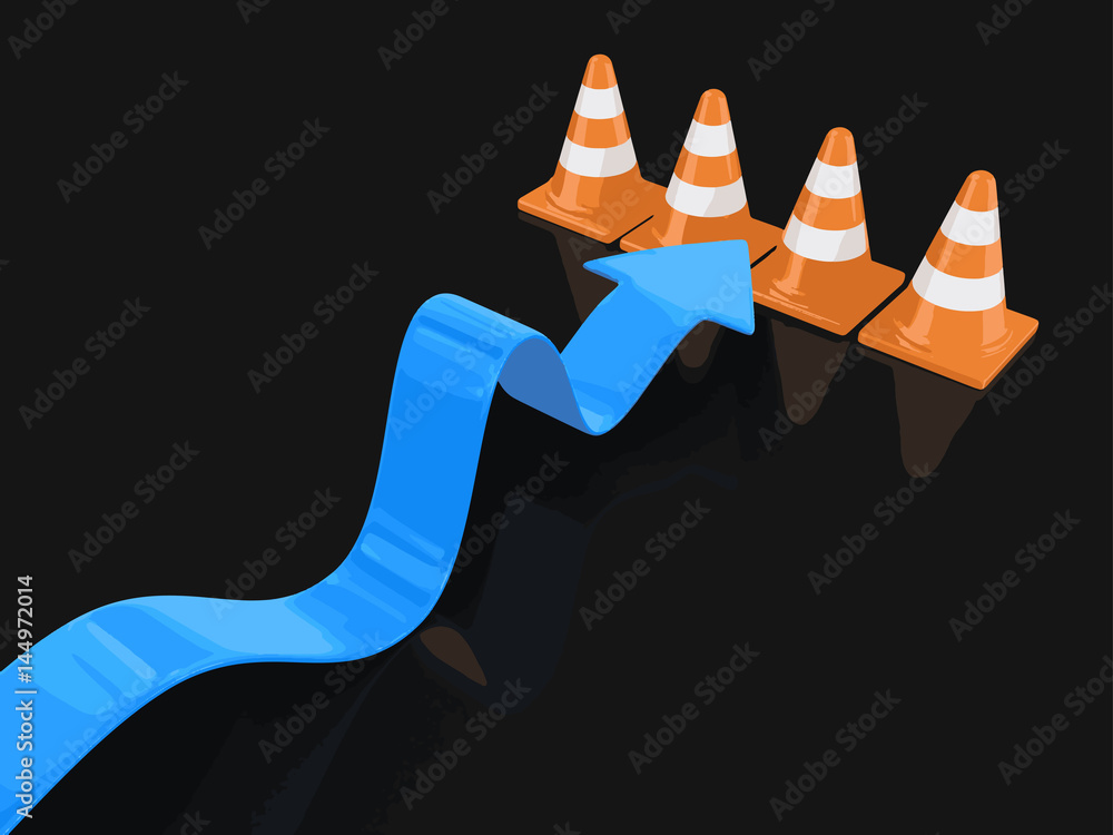 Poster arrow and traffic cones. image with clipping path