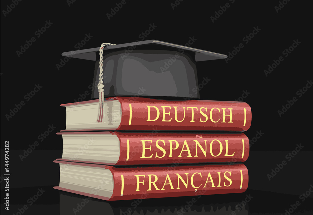 Poster graduation cap and stack of dictionaries. image with clipping path