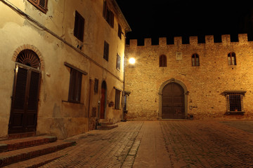 Certaldo upper side, night foreshortening of Castle, Florence,Tuscany, Italy