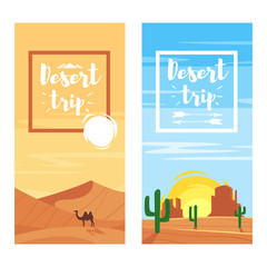 Vector cartoon style template for flyers for desert trip.