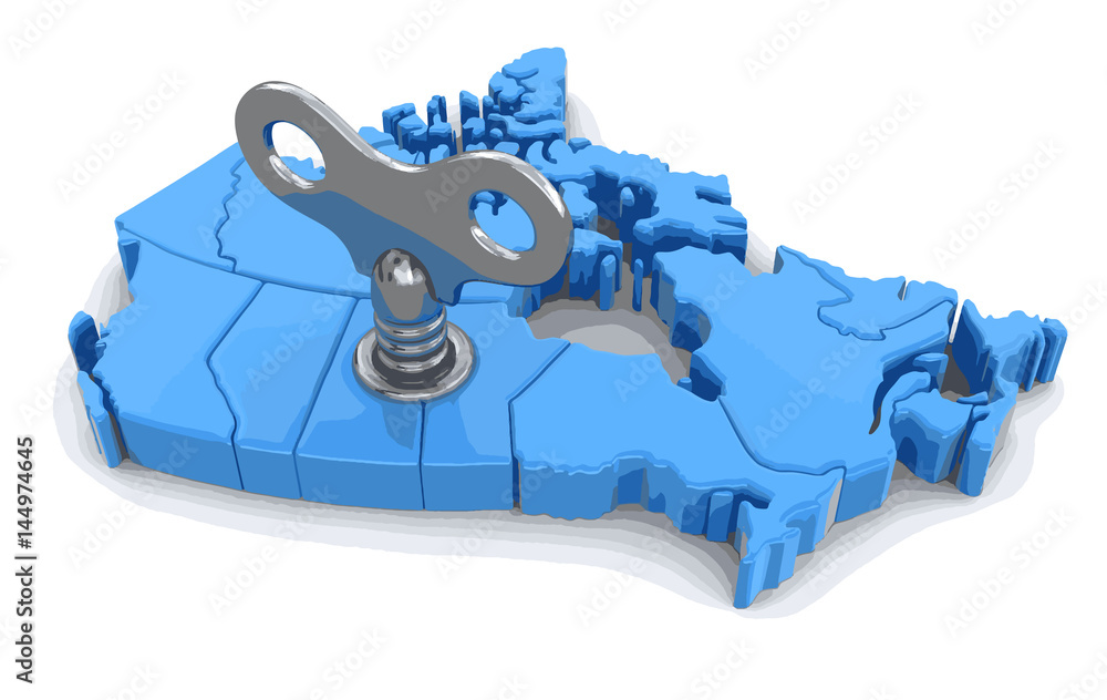 Poster map of canada with winding key. image with clipping path.