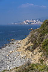 Fototapeta na wymiar Panorama of Liguria coast with Porto Maurizio, Imperia, Italy